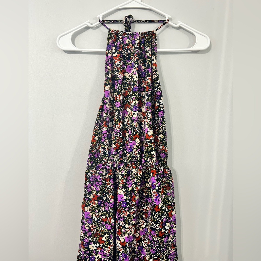 Purple floral romper.
